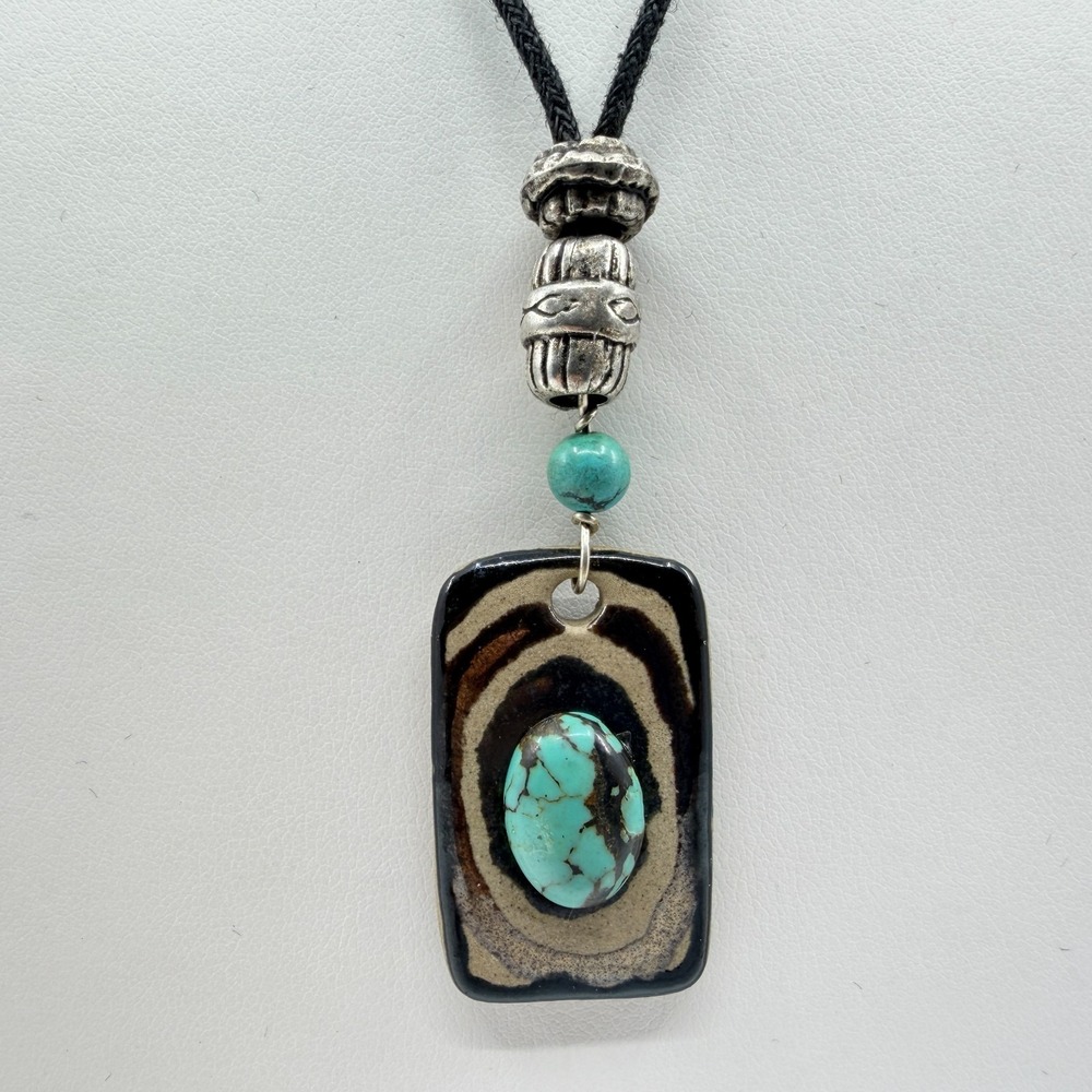 Boho Ceramic Pendant Necklace - Artisan Jewelry Gift for Her